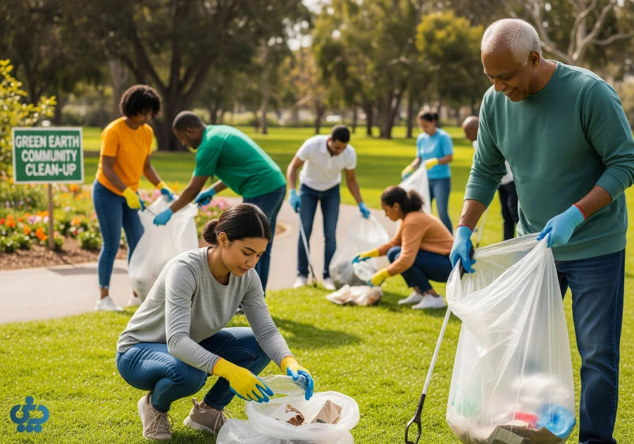گروهی در حال تمیزکاری پارک