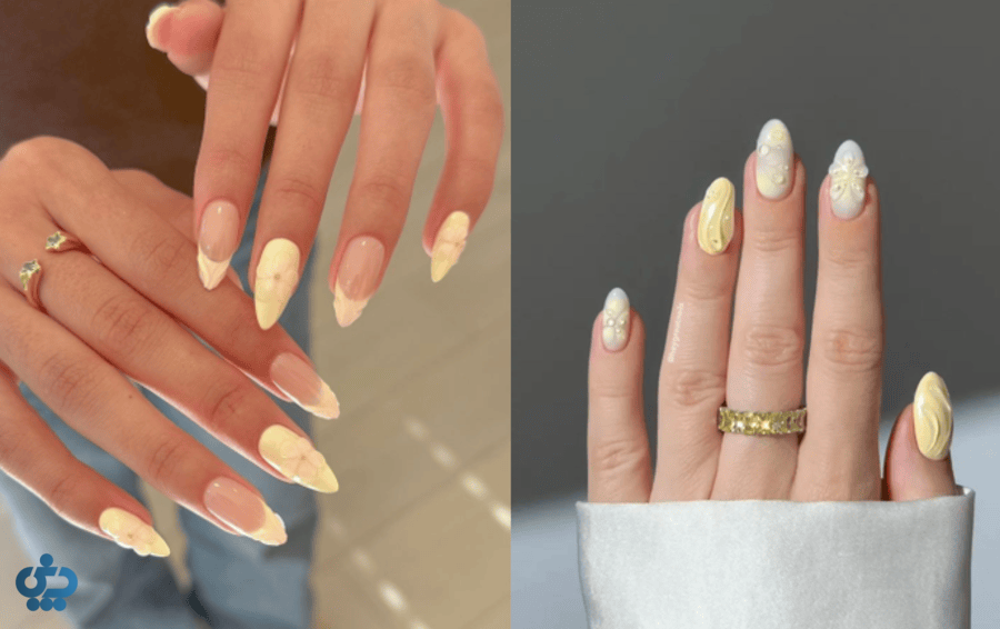 لاک و ناخون زرد کره ای سه بعدی