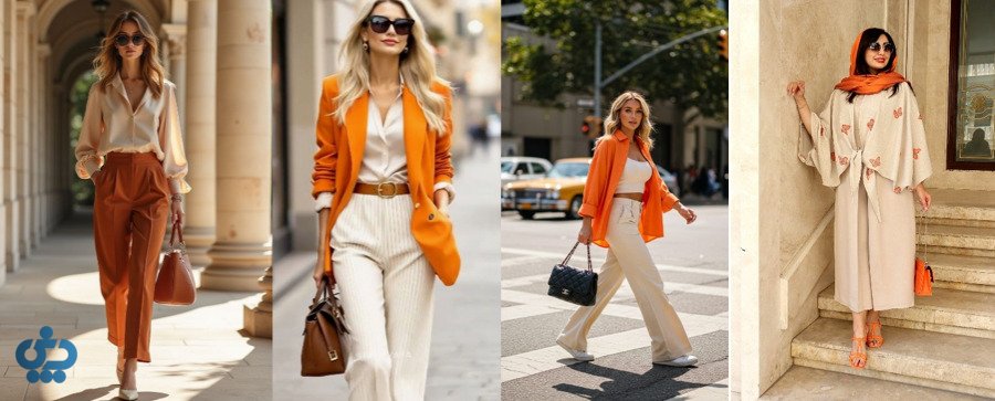 استایل ترکیب رنگ نارنجی و بژ روشن