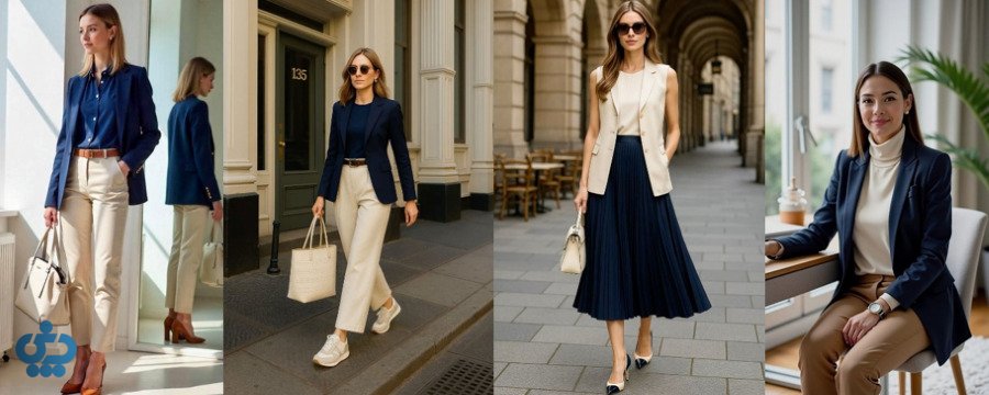 استایل ترکیب رنگ سرمهای و کرمی