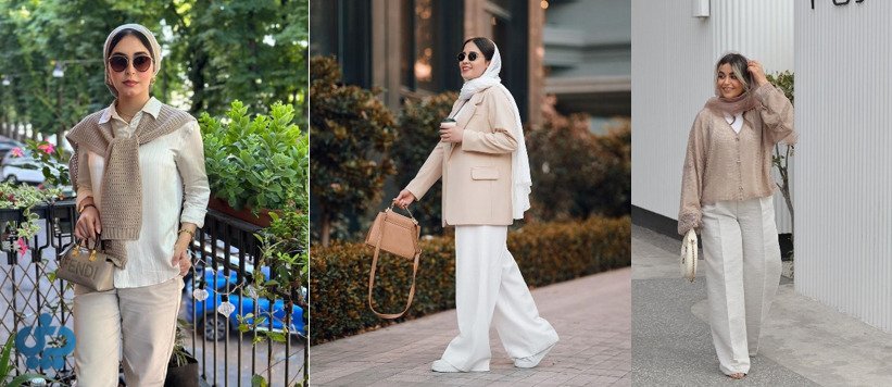 استایل ترکیب رنگ سفید و بژ