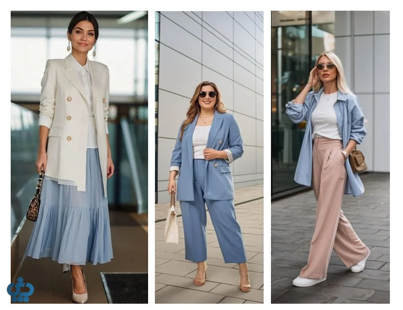 ترکیب رنگ آبی مه آلود با صورتی سفید