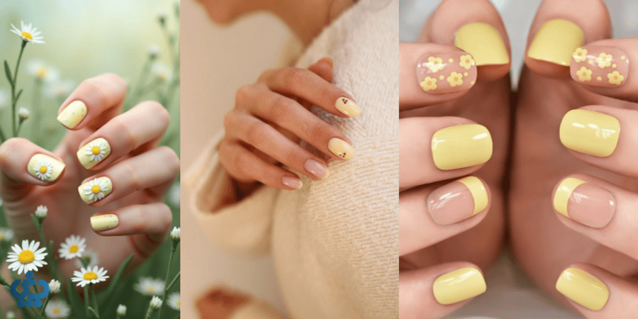 لاک ناخون زرد کره ای گلدار