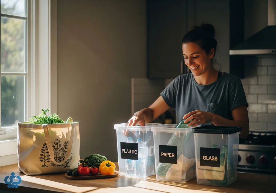 تفکیک زبالههای قابل بازیافت در خانه.