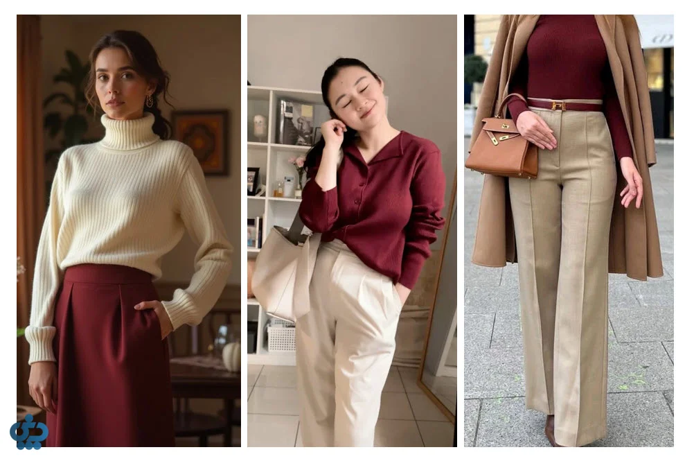 ست پاییزی زرشکی و بژ