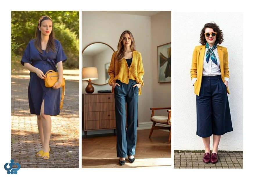 ست پاییزی خردلی و سرمه ای