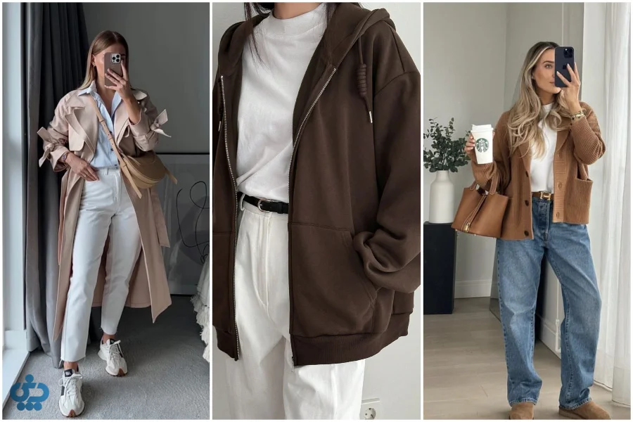 استایل با تی شرت سفید در پاییز