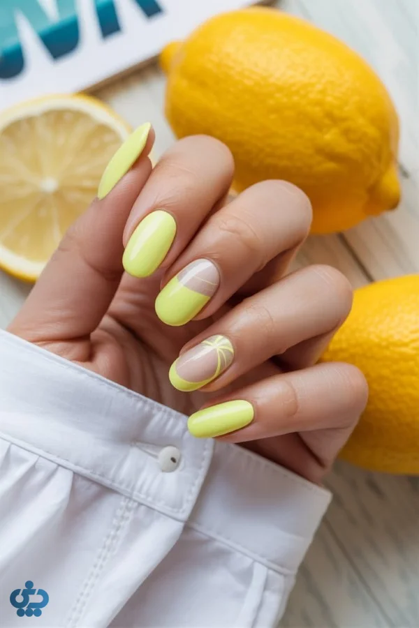 ناخن زرد لیمویی و سبز نعنایی