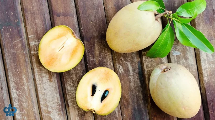 ساپادیلای رسیده برش‌خورده با پوست قهوه‌ای و گوشت شیرین